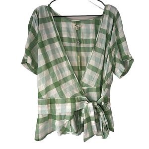 Max studio gingham mint peplum tie top size small unworn